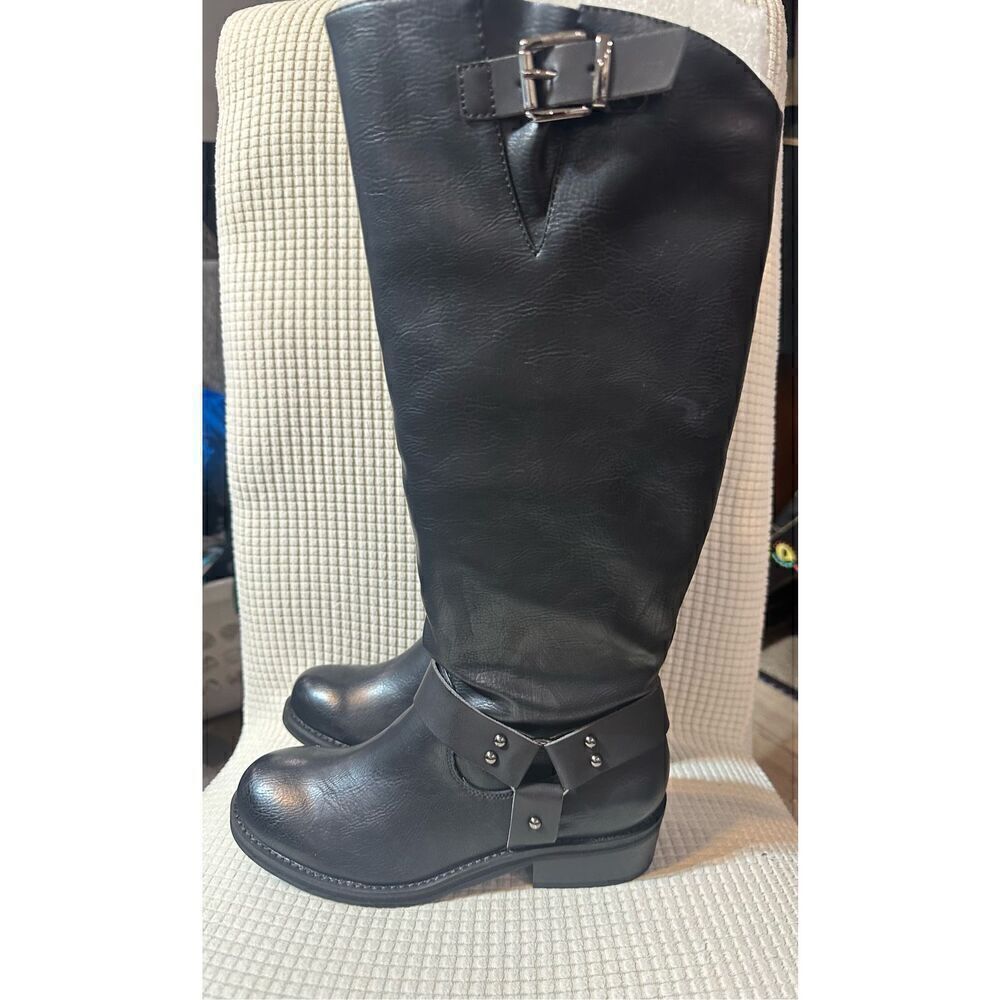 Volatile NEW size 7.5 tall black harness riding boots Meridee moto